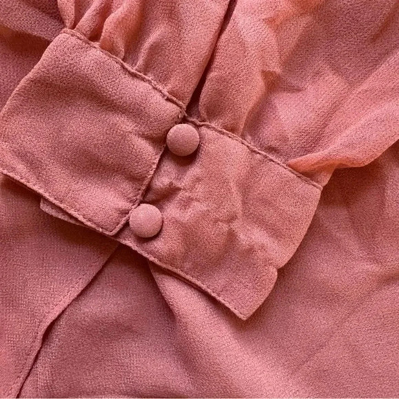 ASOS Orange Sheer Blouse Top Long Sleeve Neck Tie Smocked 14 - Picture 7 of 11